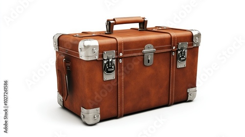 Vintage Brown Leather Suitcase with Metal Accents