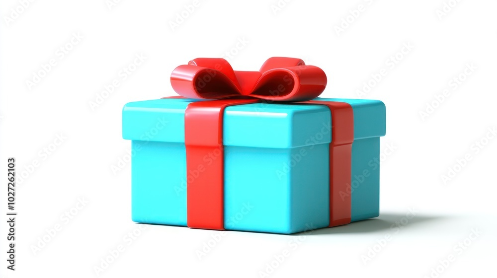 A Blue Gift Box with a Red Bow on a White Background A Blue Gift Box with a Red Bow on a White Background