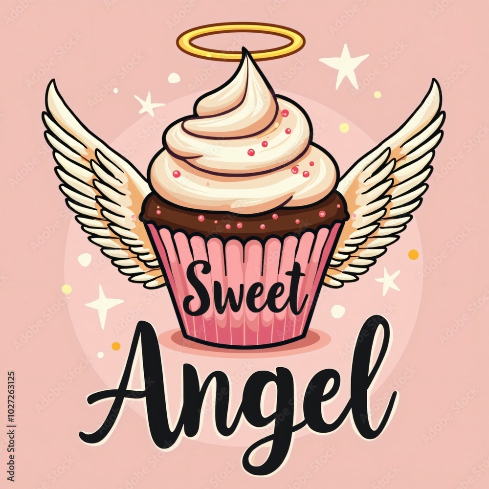 Whimsical Cupcake Angel with Wings T-Shirt Design Whimsical Cupcake Angel with Wings T-Shirt Design