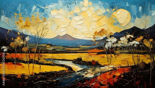 Obraz na płótnie Abstract art with landscape watercolor design w salonie