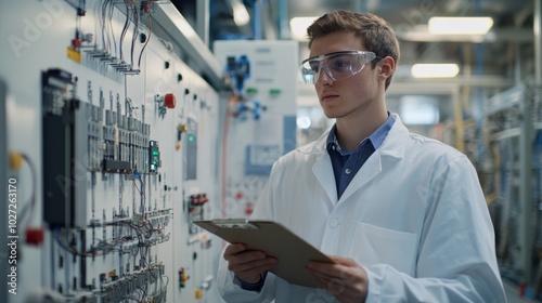 Wallpaper Mural Young Engineer Evaluating Control Panel in Laboratory Torontodigital.ca