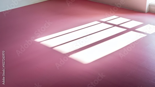 pink floor of white room with sunglight background, daylight of sun in room background wallpaper, pink floor background wallpaper for mockup banner design photo