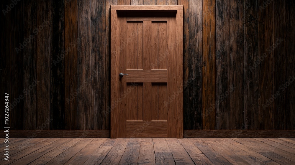 Simple Wooden Door in Rustic Interior Setting Simple Wooden Door in Rustic Interior Setting