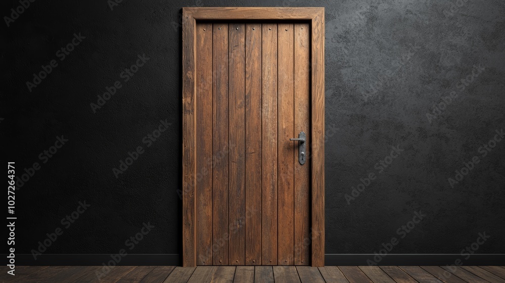 Rustic Wooden Door in Dark Interior Setting