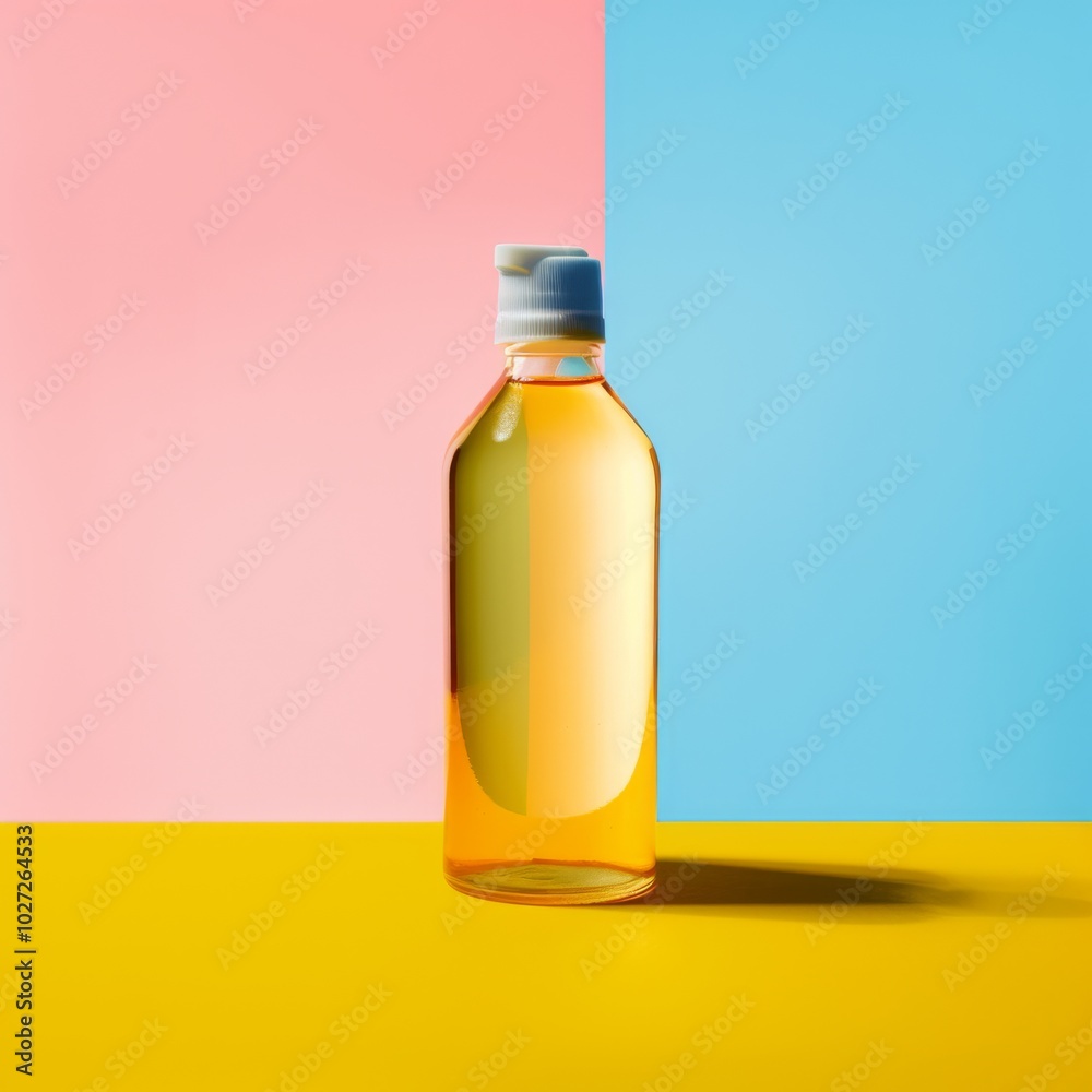 A translucent amber bottle stands out against a pastel backdrop, epitomizing modern elegance. A translucent amber bottle stands out against a pastel backdrop, epitomizing modern elegance.