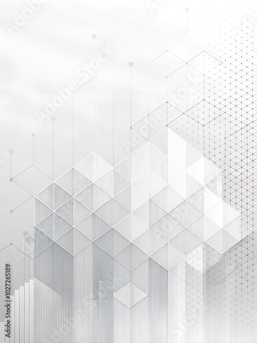 abstract Geometric Digital Art with Futuristic Hexagonal Shapes on white Background
