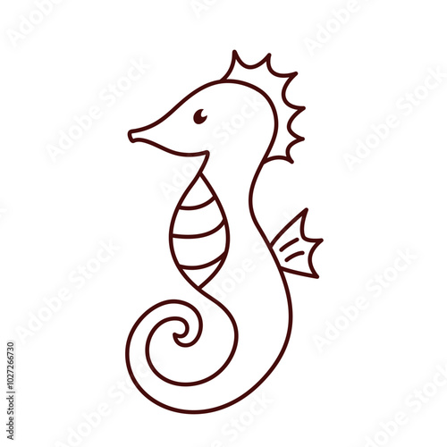 Vector seahorse outline icon, illustration of cartoon seahorse in line art style, hand drawing coloring book isolated on white background photo