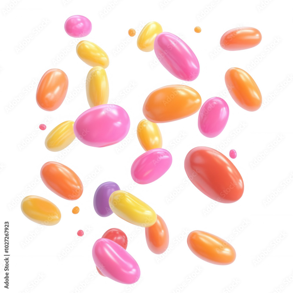 Colorful jelly beans scattered, transparent background Colorful jelly beans scattered, transparent background