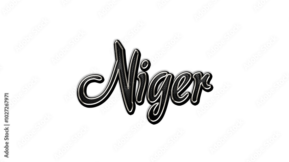black metal 3d design of Country name Niger on white background. black metal 3d design of Country name Niger on white background.