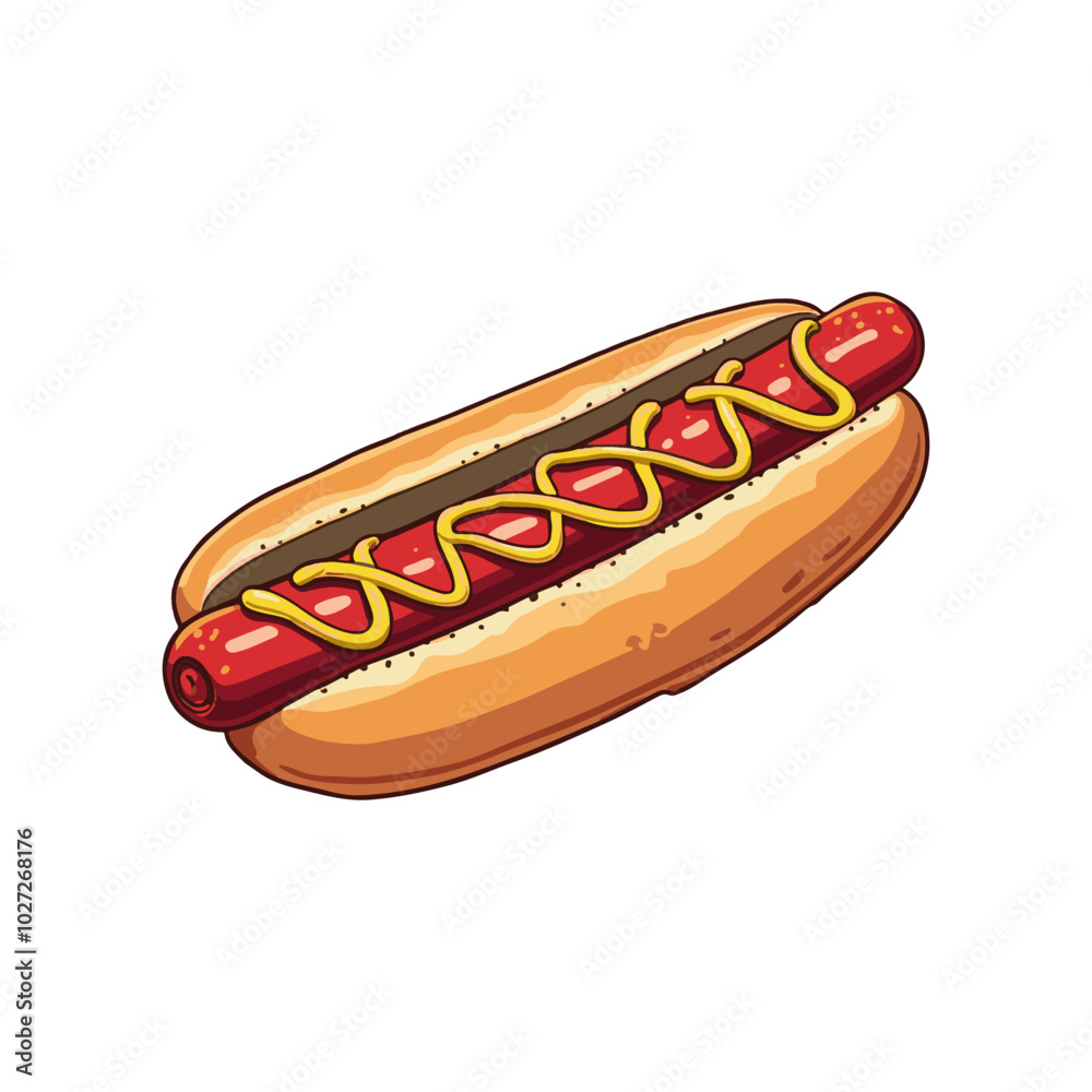 Classic Hot Dog with Mustard and Relish Vector Illustration Classic Hot Dog with Mustard and Relish Vector Illustration