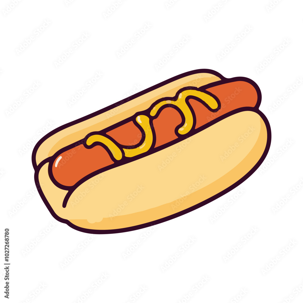Classic Hot Dog with Mustard and Relish Vector Illustration Classic Hot Dog with Mustard and Relish Vector Illustration