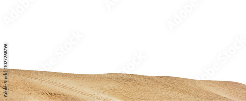 Dune of hot desert sand landscape isolated in a transparent background. Cut out or PNG. Sandy dunes stretch across the golden desert under a clear sky