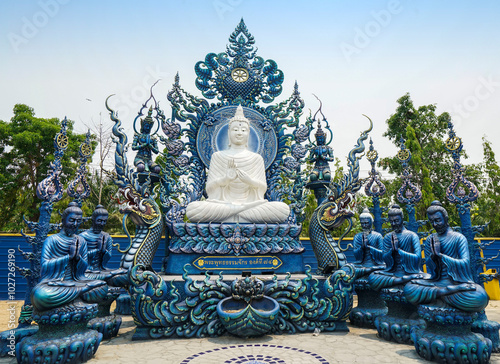 Wat Rong Sear Tean(Blue Temple), Chiang Mai, Thailand - May 3, 2019: Wat Rong Sear Tean means dancing tiger, is said to have originated from the story of a tiger who lived next to the temple. photo