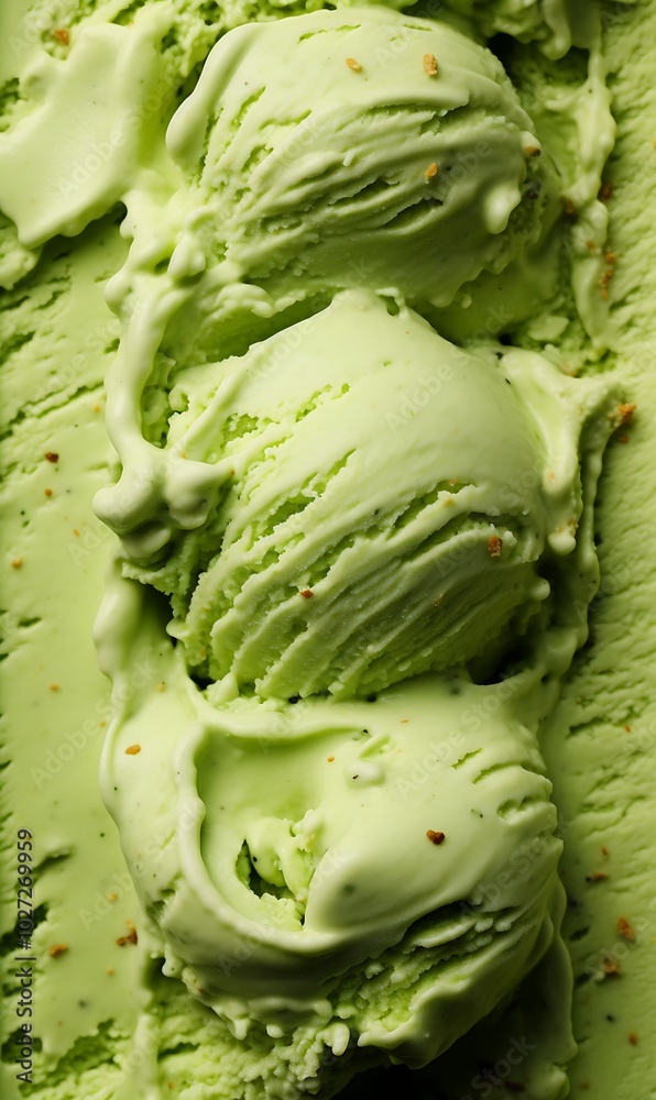 Obraz premium Green ice cream with pistachios. Closeup ice cream background