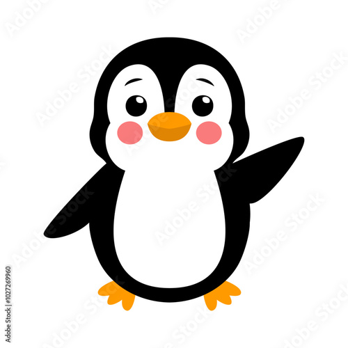 Tiempo de Navidad. Logo con pingüino alegre saludando para tarjetas y felicitaciones