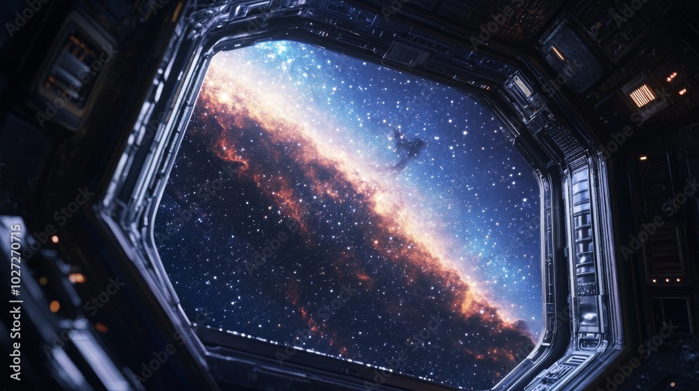 A view of a nebula from the window of a spaceship. A view of a nebula from the window of a spaceship.