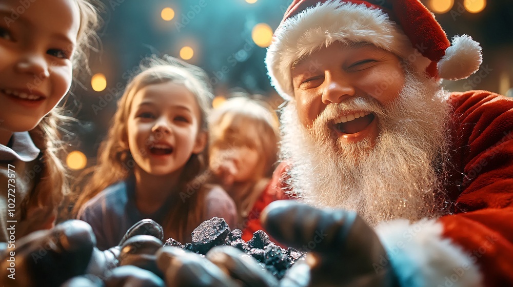 Santa Winks While Handing Out Coal to Kids Santa Winks While Handing Out Coal to Kids