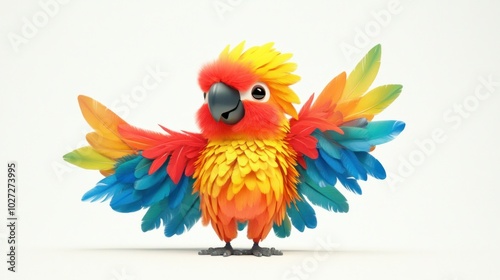 Colorful Cartoon Parrot with Spread Wings