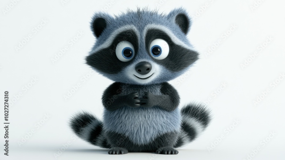 A Cute Cartoon Raccoon with Big Eyes and a Black and White Striped Tail A Cute Cartoon Raccoon with Big Eyes and a Black and White Striped Tail