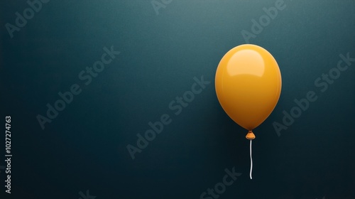 Single yellow balloon floating against a dark teal background with soft lighting and shadows, highlighting a minimalistic and elegant design.