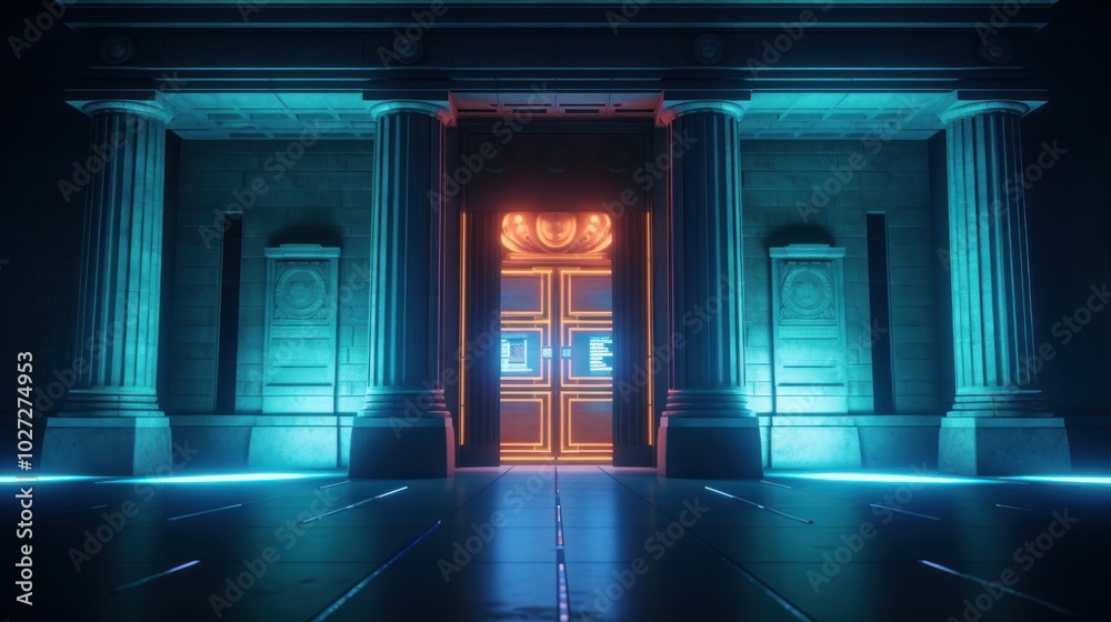 Fototapeta premium Neon Entrance to a Neoclassical Building