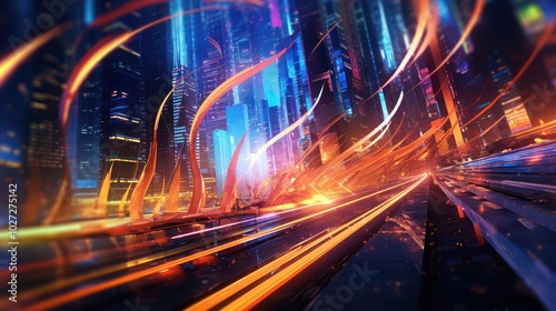 Futuristic Cityscape with glowing lines