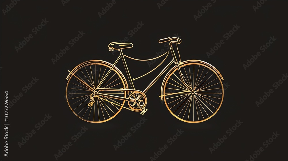 A gold bicycle against a black background. A gold bicycle against a black background.