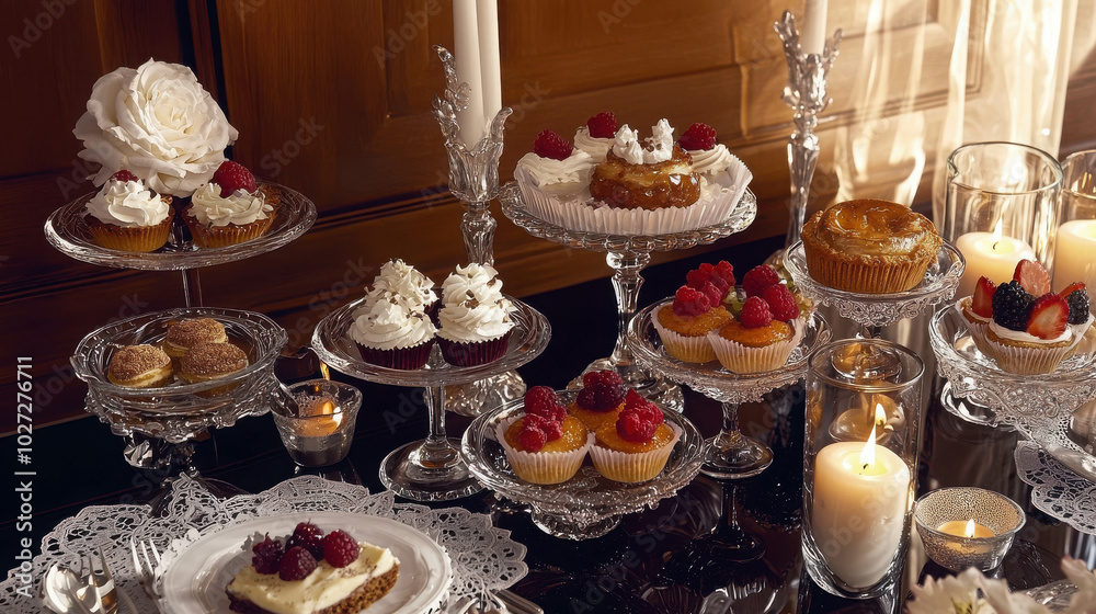 Elegant Display of Small Desserts and Cakes Elegant Display of Small Desserts and Cakes