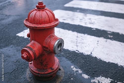 Red fire hydrant on city street