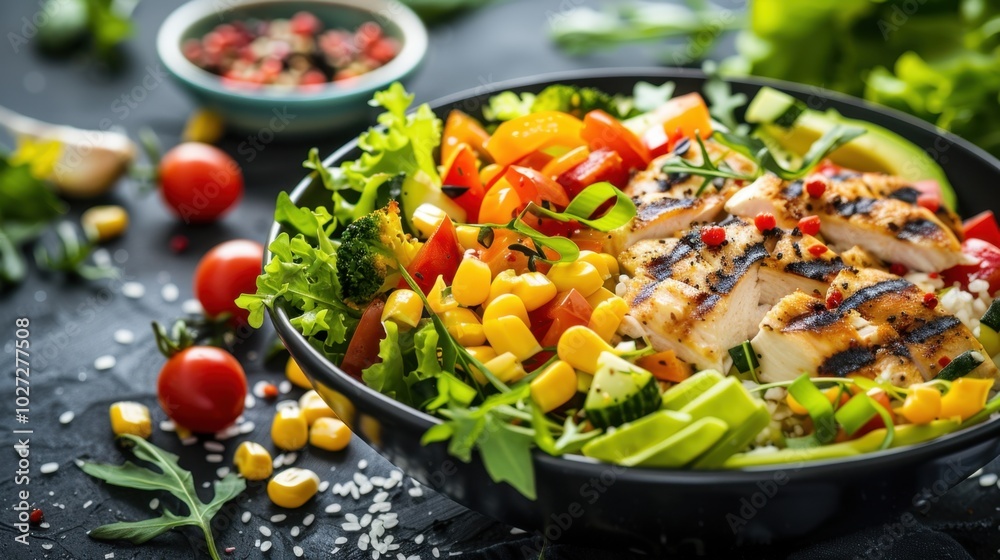Fresh Grilled Chicken Salad with Colorful Vegetables Fresh Grilled Chicken Salad with Colorful Vegetables