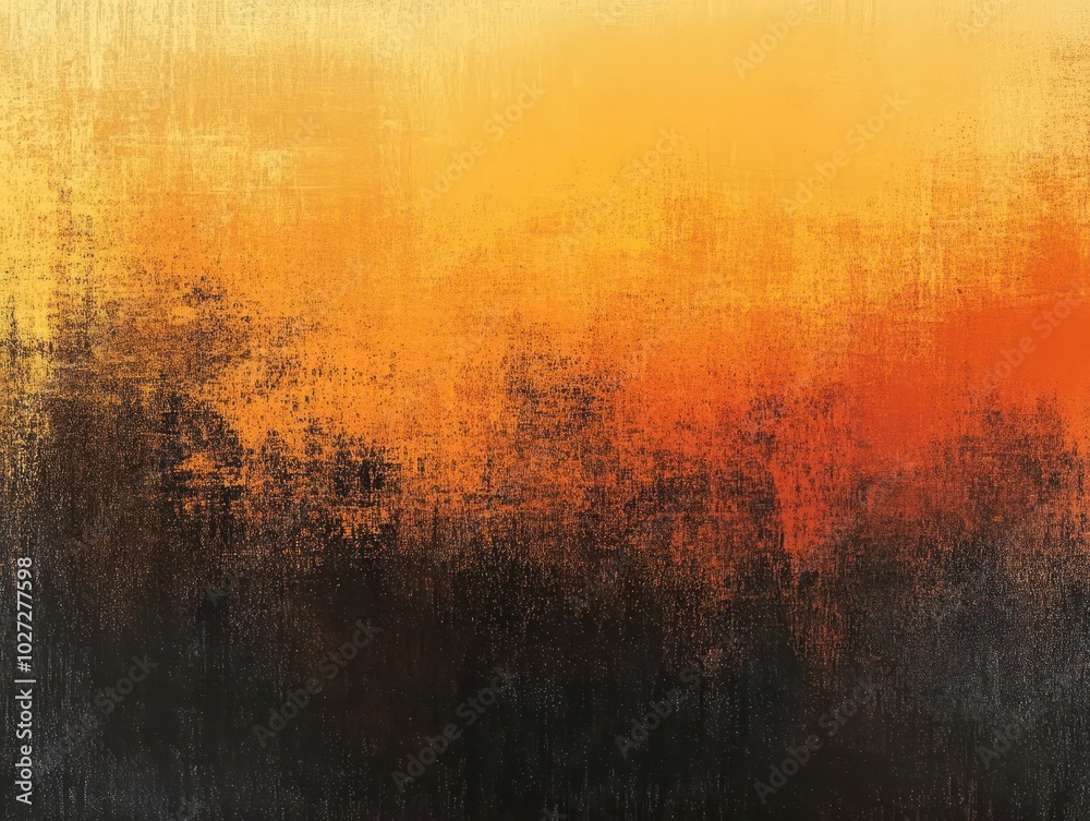 Naklejka premium glowing gradient background blending orange, black, brown, and yellow tones, creating a warm, textured atmosphere with a grainy finish, suitable for bold, abstract art or design projects