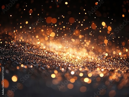 glowing embers flit across a deep black canvas, casting a shimmering glow, evoking a sense of warmth and mystery. the particles dance like stars in a night sky photo