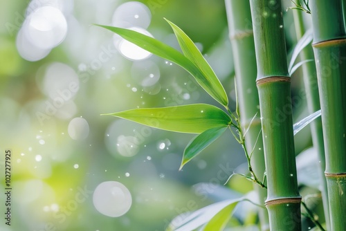 Bamboo Stem. Asian Aromatherapy Background with Green Bamboo Stems