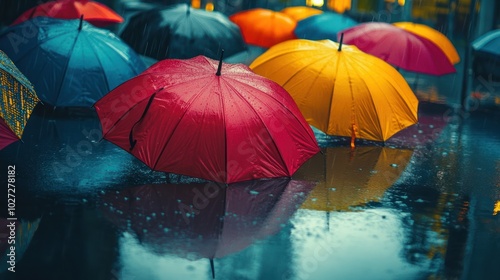 Wallpaper Mural Colorful Umbrellas in Rain Torontodigital.ca