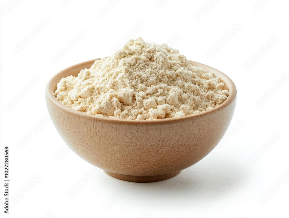 isolated bowl of soft beige powder on a pristine white background, showcasing texture and simplicity in product photography isolated bowl of soft beige powder on a pristine white background, showcasing texture and simplicity in product photography