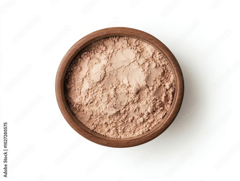 isolated bowl of soft beige powder on a pristine white background, showcasing texture and simplicity in product photography isolated bowl of soft beige powder on a pristine white background, showcasing texture and simplicity in product photography