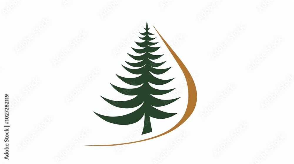 Obraz premium Green pine tree with brown arc logo.