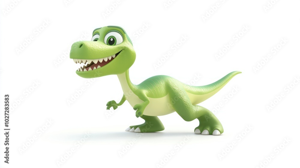 Cartoon Green Dinosaur with Big Smile and White Teeth