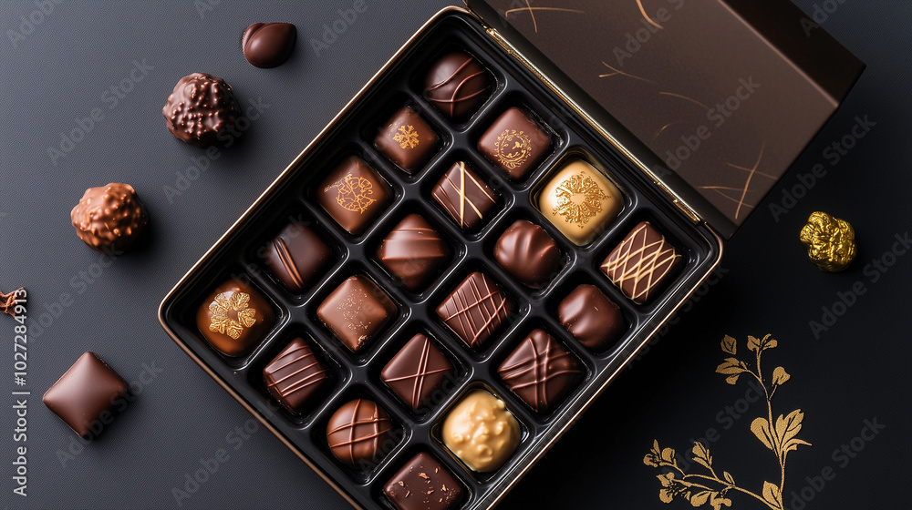 Assorted gourmet chocolates in elegant box Assorted gourmet chocolates in elegant box