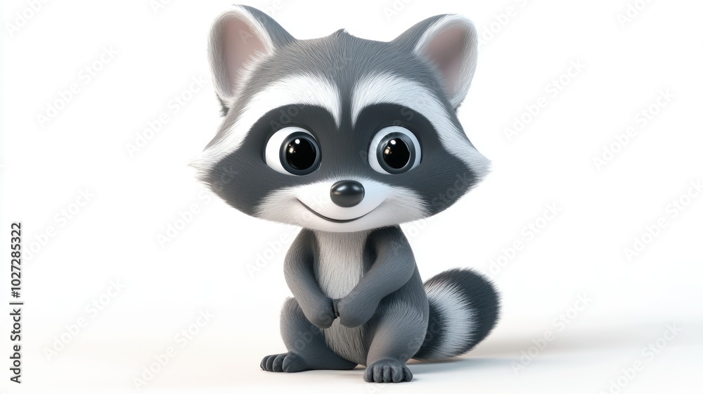 A Cute Cartoon Raccoon Sitting on a White Background A Cute Cartoon Raccoon Sitting on a White Background