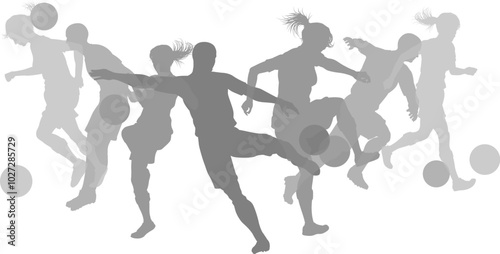 Silhouette soccer football player set. Active sports people healthy players fitness silhouettes concept.