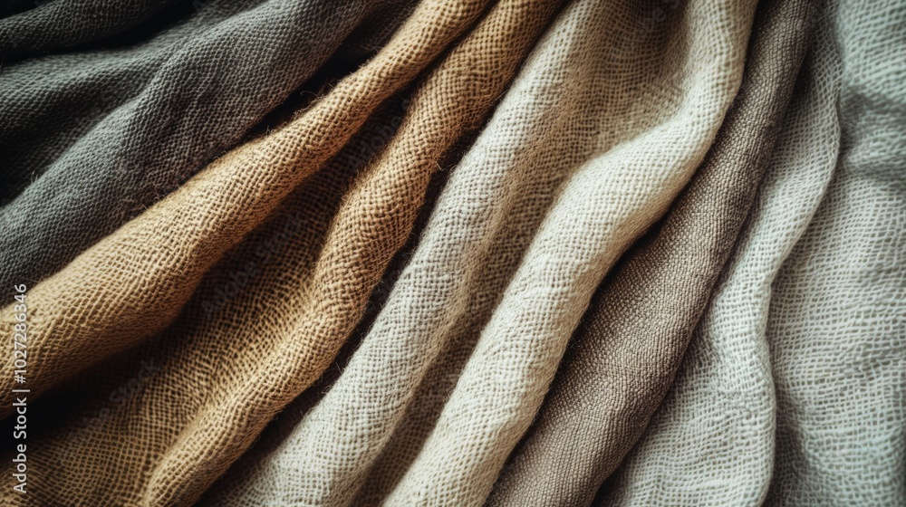 Organic unbleached textiles displayed in warm tones, showcasing sustainable fabric options in natural light Organic unbleached textiles displayed in warm tones, showcasing sustainable fabric options in natural light
