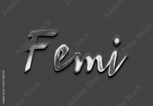 Chrome metal 3D name design of Femi on grey background. photo