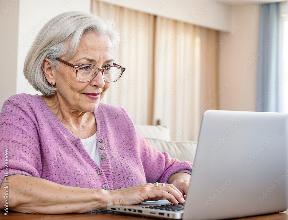senior woman surfing Internet on laptop senior woman surfing Internet on laptop