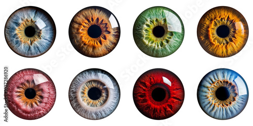 Set Of Colorful Iris Of Human Eyes Isolated On Transparent Background