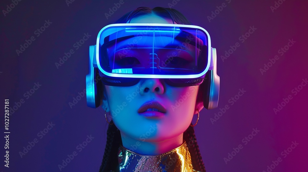 Portrait of a futuristic girl in virtual reality glasses. Portrait of a futuristic girl in virtual reality glasses.