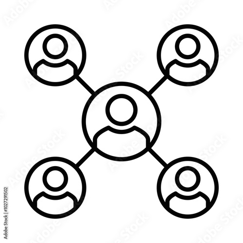 Vector illustration of people connected in a network, representing teamwork, social connections, or collaboration. Editable stroke.