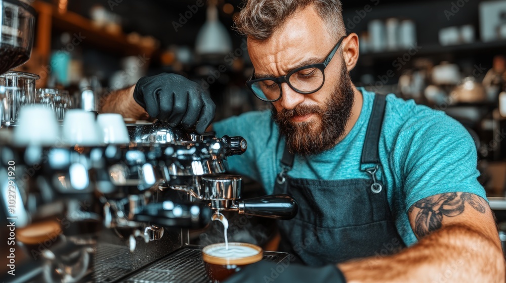 Crafting the perfect espresso at a cozy coffee shop on a sunny morning Crafting the perfect espresso at a cozy coffee shop on a sunny morning