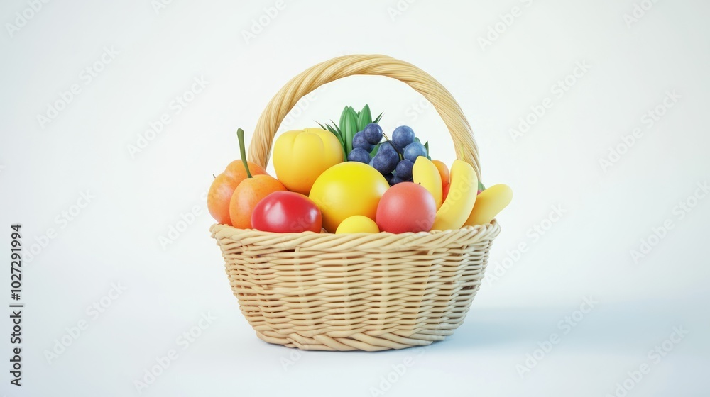 Wicker Basket Filled with a Variety of Fruits Wicker Basket Filled with a Variety of Fruits