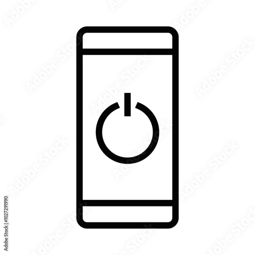 Simple vector icon of a mobile phone with a power symbol, representing turning a device on or off. Editable stroke.